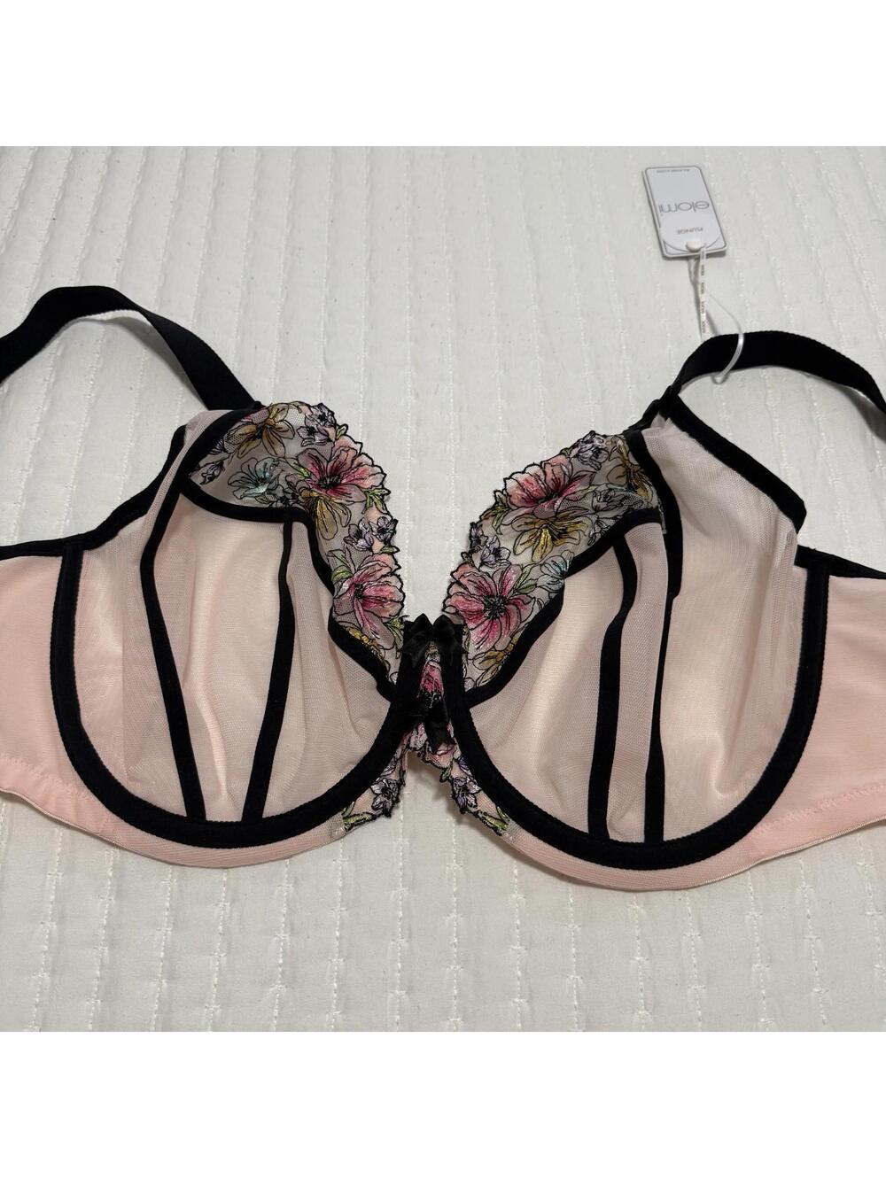 Elomi 38H Carrie Full-Figure Underwire Plunge Bra Lace & Mesh Pink Black NWT - Picture 10 of 13